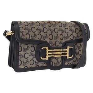 Authentic CELINE C Sulky Shoulder Bag Canvas Navy Gold